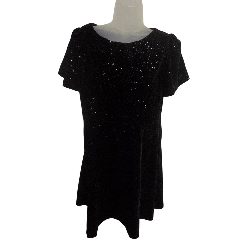 RSVP by Talbots Black Velvet Sequin Sheath Dress Petite 10P Holiday Cocktail